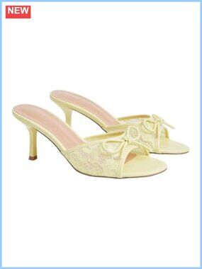 Lace Kitten Heel Bow Mesh Bridal Heeled Sandals